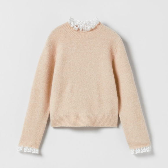 Zara cream knit sweater with lace trim. - Picture 1 of 4